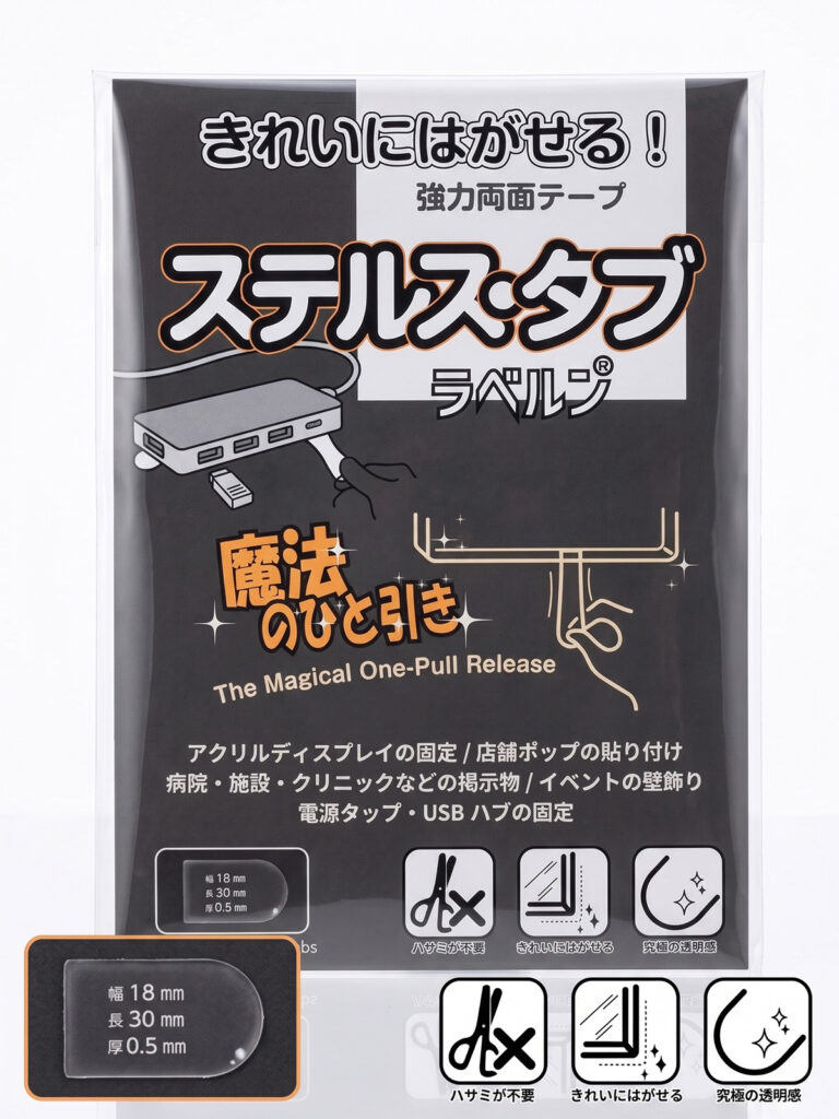 透明両面テープ ラベルン ステルスタブ キレイにはがせる魔法のひと引き 透明両面テープ 幅18mm×長さ30mm×厚み0.5mm Lサイズ 24枚タブ入り 日本製